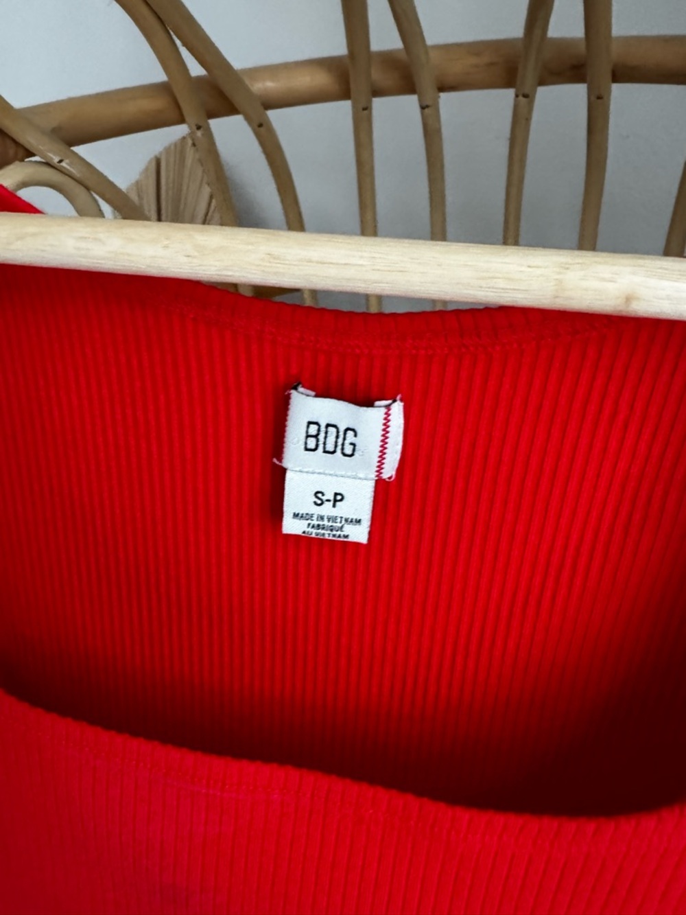 BDG Red Ribbed Square-Neck Tank Top - Picture 4 of 5